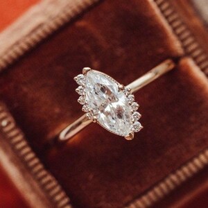 Milgrain Set Fancy Ring, Marquise Cut Lab Grown Diamond Ring, 14K Rose Gold Engagement Ring, Solitaire Wedding Ring, Birthday Gift for Her