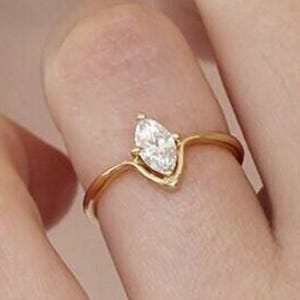 Bypass Solitaire Colorless Diamond Ring, Marquise Cut Lab Grown Diamond Engagement Ring, 14K Gold Wedding Ring, Four Prong Set Promise Ring