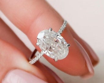 Hidden Halo Oval Diamond Engagement Ring for Women, IGI Certified 1 to 2 ct Lab Grown Diamond, Pave Ring, Anniversary Gifts, Ring for Women