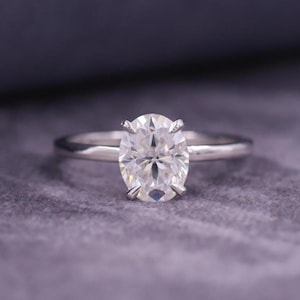 Solitaire Engagement Ring, Oval Cut Lab Grown Diamond Ring, Hidden Halo Promise Ring, Simple Wedding Gift, Anniversary Gift, Ring for Women