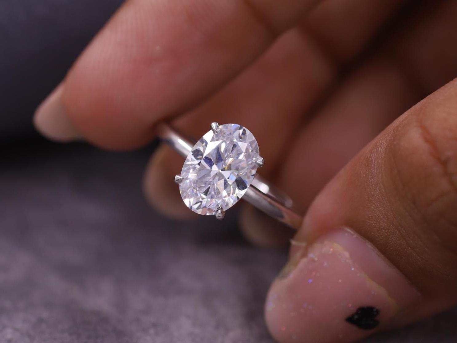 Ice Crushed Diamond Ring, Oval Cut Moissanite Engagement Ring, Hidden Halo Diamond Ring, Anniversary Gift, Four Prong Set Proposal Ring.
