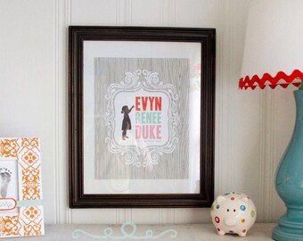 Silhouette name print, custom birth print