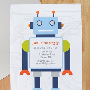 Robot birthday invitations, robot birthday party, birthday invitations for boys, modern birthday invitation, DIGITAL FILE image 1