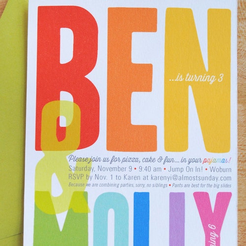 Joint birthday party invitation, shared birthday party invitation, kids birthday party, sibling birthday, modern kids, DIGITAL FILE