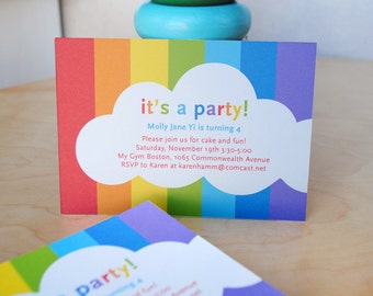 Rainbow birthday party invitation, cloud birthday party invitation, modern birthday party invitation, rainbow invite, digital file