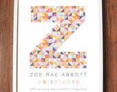 Geometrischer Druck mit Initiale, Geburtsdatendruck