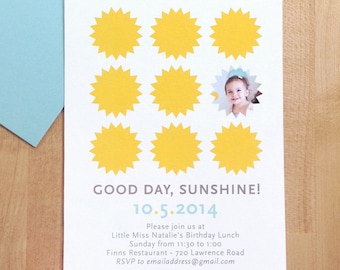 Sunshine birthday party invitations with photo, DIGITAL FILE