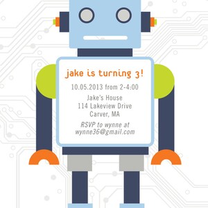 Robot birthday invitations, robot birthday party, birthday invitations for boys, modern birthday invitation, DIGITAL FILE image 2