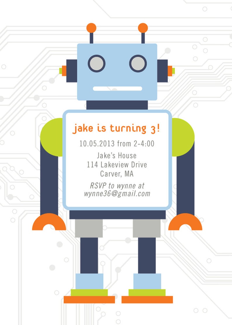 Robot birthday invitations, robot birthday party, birthday invitations for boys, modern birthday invitation, DIGITAL FILE image 2