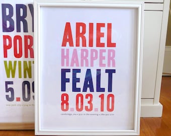 Name print nursery art in bold modern typography