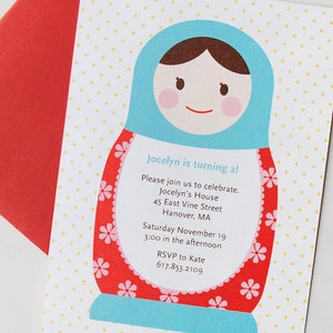 Matryoshka Birthday Party Invitations, Russian nesting doll, shower invitations, modern design, DIGITAL FILE image 2