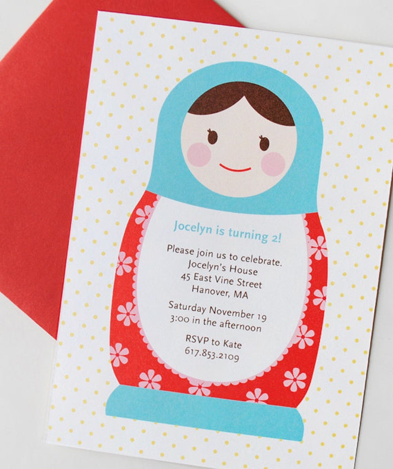 Matryoshka Birthday Party Invitations, Russian nesting doll, shower invitations, modern design, DIGITAL FILE image 2