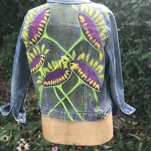 Denim Jean Jacket Hand painted Recycle Upcycle Sunflower Flowers Boho Hippie