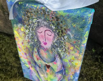 Hand Painted Sweet Angel on Canvas Ornament/Gallery Wall
