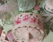 Hand painted roses,pink retro kitchen,baking timer,shabby Cottage chic, beach house, Hp vintage Victorian, pink, modern boat house, unique