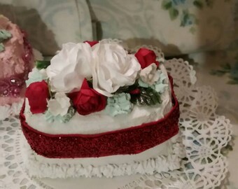 Fake cake,Christmas Tea Cake Holly Victorian,lace pearls,cake Shabby cottage chic,Fake Food, Photo Prop,bakery,dessert, pink kitchen,