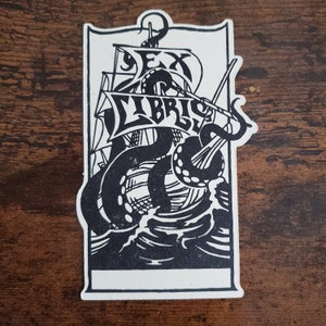 Letterpress Bookplate &quot;Kraken Ship&quot;