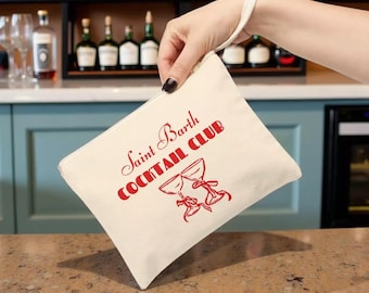 Saint Barth Canvas Zipper Pouch, Cocktail Club Design (8x7.8 inches)