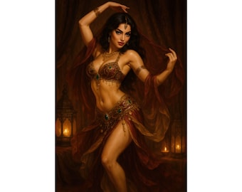 Mystic Belly Dancer Pin  Up Poster | Arabian Nights Goddess Wall Art