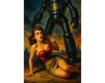 Retro Sci-Fi Robot Poster | Vintage Pulp Fiction Art Print