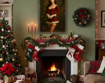 Cheerful Holiday Pin up Print | Whimsical Christmas Decor | Festive Wall Art