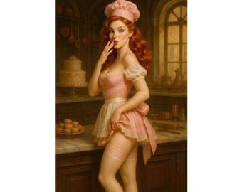 Vintage Pin up Pastry Chef Poster | Retro Kitchen Art Print