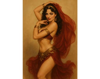 Vintage Belly Dancer Poster: Sepia Tone Oriental Art Print