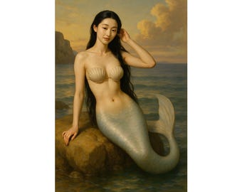 Vintage Mermaid Art Print: Romantic Ocean Siren, Coastal Wall Decor