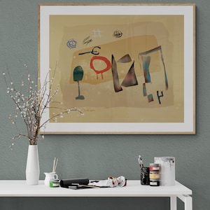 Large Abstract Modern / Mid-Century / Boho Art Giclée Print of Original Painting for Office or Home Wall Decor - Different Geometric Design