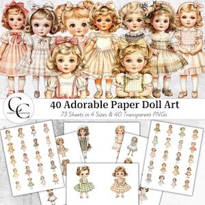 40 Adorable Paper Doll Art Collage Images, Transparent Cute Paper Doll, Vintage Collage Ephemera, Papercraft, Junk Journals, Scrapbooks, CU