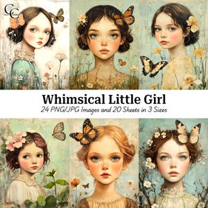 24 images imprimables de petite fille avec un papillon, fille fantasque, créations en papier, journaux indésirables, albums de coupures, haute qualité, téléchargement numérique, CU