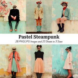 28 Pastel Steampunk Portraits, Steampunk People, Gear and Cogs Steampunk, Paper Craft, Junk Journal, Scrapbook High Quality Digital Download