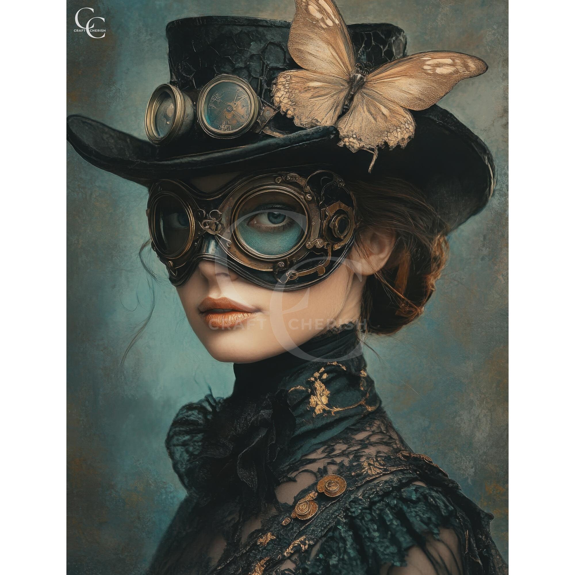 33 Steampunk Mechanical Masked Woman Printable Images for Junk Journals ...