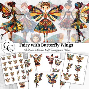 Fée lunatique avec des ailes de papillon, ange, fée fille Clipart Transparent, créations en papier, album éphémère, journal, téléchargement numérique