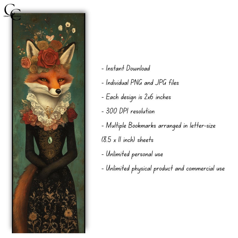 15 Fox Woman Printable Bookmarks Images, Surreal Woman, Fox Lady, Paper