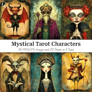 36 personaggi mistici dei tarocchi, arte dei tarocchi stravagante, artigianato di carta, effimeri, diario di scarto, album di ritagli, alta qualità, download digitale, CU