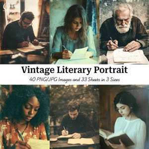 40 imágenes imprimibles de poetas vintage, lector, amante de los libros, foto de poetas, manualidades de papel, diario basura, álbum de recortes, alta calidad, descarga digital, CU