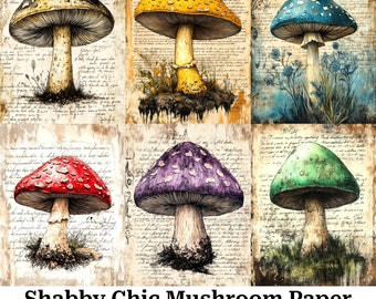 Shabby Chic Mushroom Paper: Vintage Toadstool Images (Digital Download)
