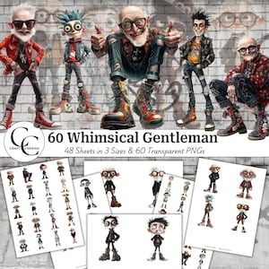 60 lustige, wunderliche Gentleman Bilder, schrulligen Mann, wählerischen Mann, pingeliger Schnitt transparentes PNG Bündel, Papierkunst Collage druckbare, Junk Journal, Scrapbook, CU