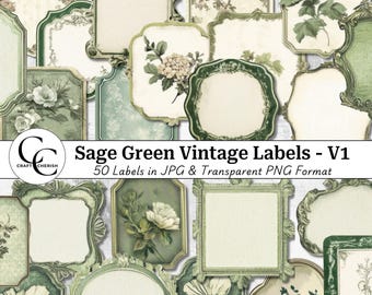 Sage Green Vintage Labels: Printable Paper Craft Images (Digital Download)