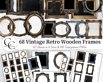 68 Vintage Wooden Frames: Retro Ephemera for Junk Journals (Digital Download)