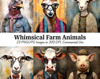 Farm Animals in Vintage Outfits: Mixed Media Art Prints (Digital Download)