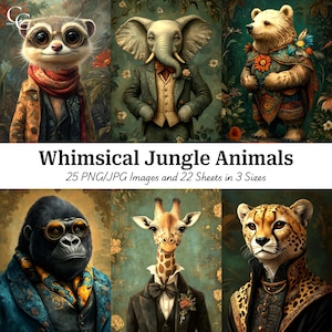 25 Whimsical Jungle Animal Anthropomorphic Art, Enchanted Rainforest Characters, Paper Craft, Junk Journal, Scrapbook, High Quality, CU