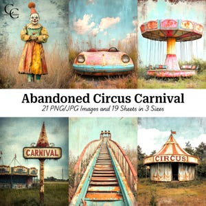21 Abandoned Circus Carnival Printable Images, Haunted Carnival, Paper Craft, Junk Journals, Scrapbooks, Digital Downloads, High Quality