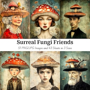 51 immagini stampabili di Mushroom Gang, persone fungo, ritratti di persone fungose, creazioni di carta, diario di scarto, album di ritagli, download digitale