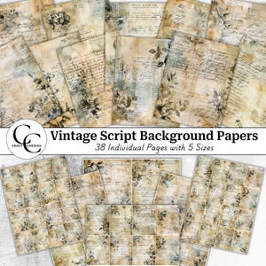 Vintage Script Scrapbook Paper: 38 Antique Printable Images (Digital Download)