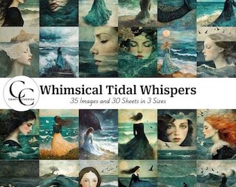 Surreal Ocean Woman Digital Art: Whimsical Sea Tide Images for Commercial Use (Digital Download)