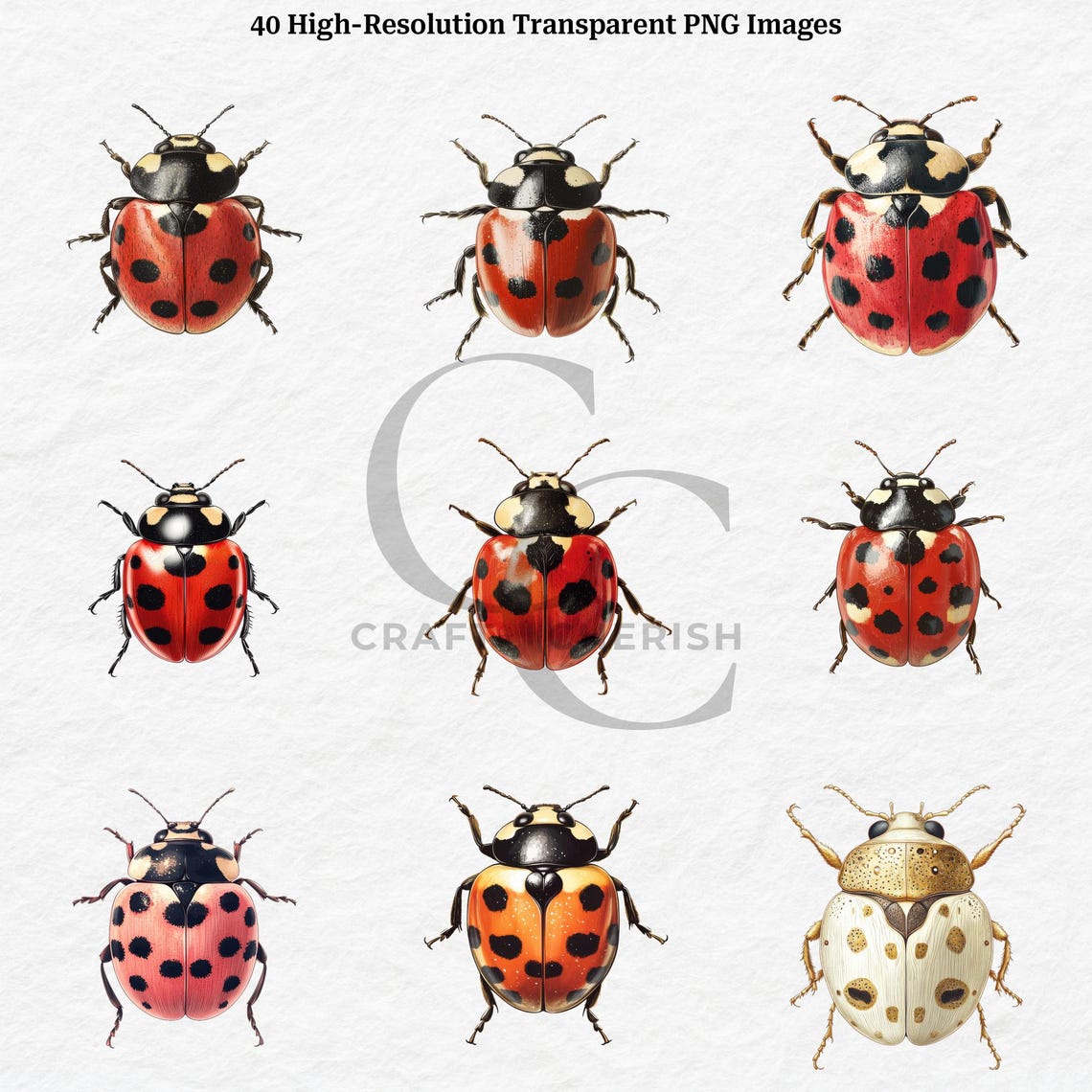 Vintage Ladybug Illustration: PNG Clipart Collage Bundle (digital ...