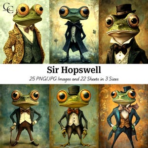 25 Frog in Clothes Digital Images, Cartoon Frog Character, Printable Images, Paper Craft, Scrapbook, Journal, High Quality, Digital Download