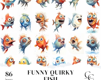 Funny Quirky Fish Printable Images: Scrapbook & Junk Journal (Digital Download)